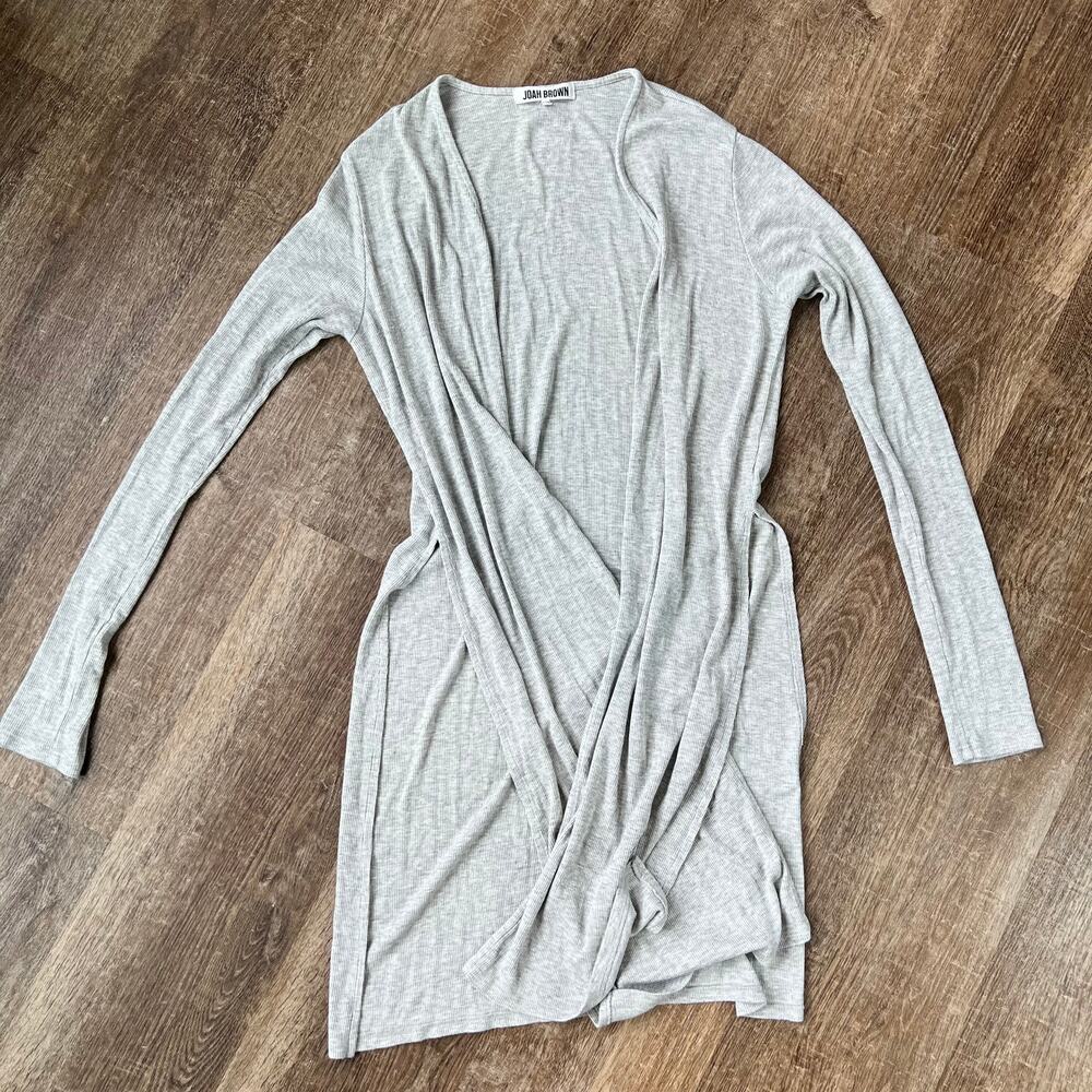 Joah Brown Long Double Slit Ribbed Gray Cardigan - Picture 2 of 5